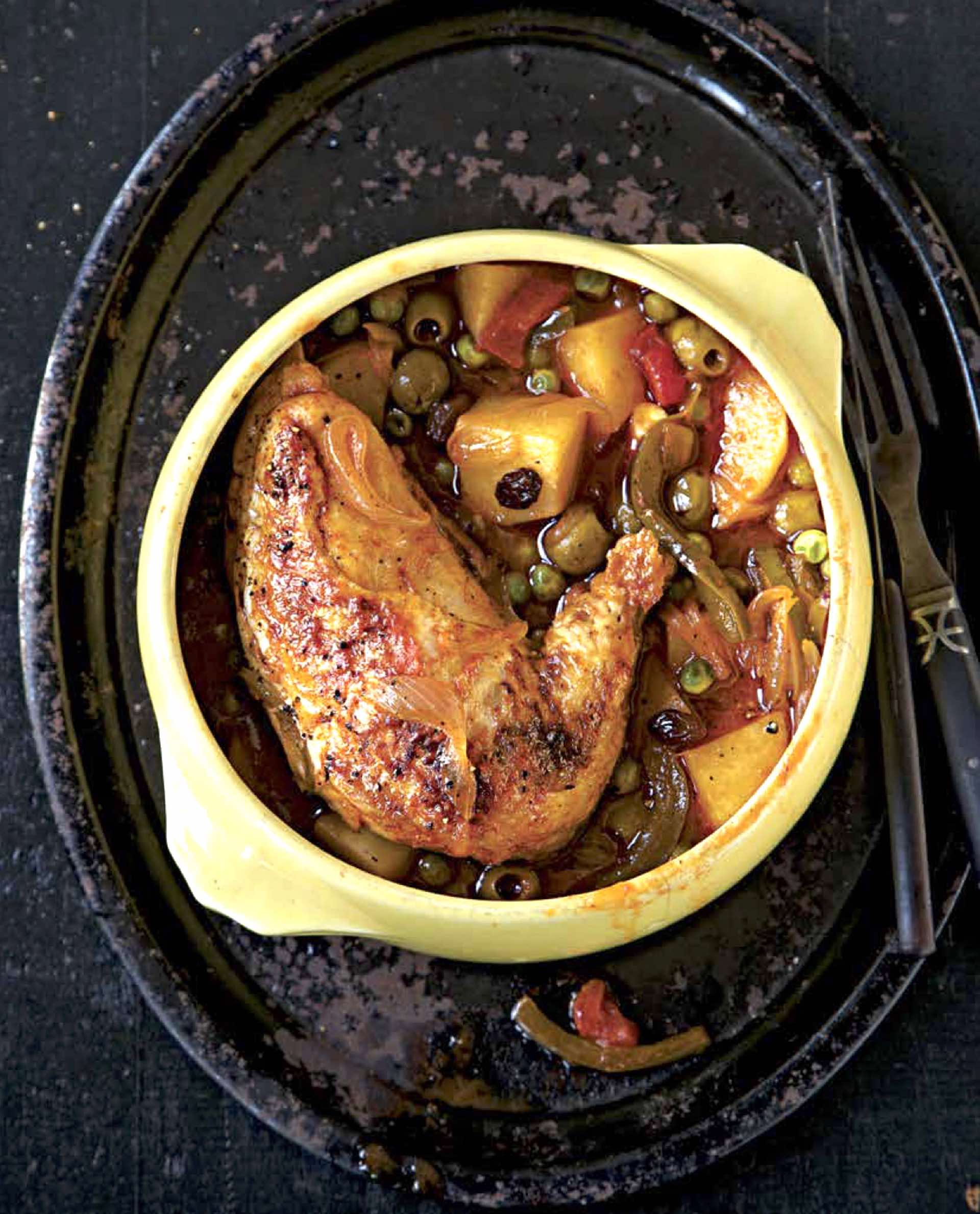 A mix of lime juice, orange juice, dry white wine and raisins add depth of flavor to the savory Cuban-Style Chicken Stew. (Photo by Weldon Owen)