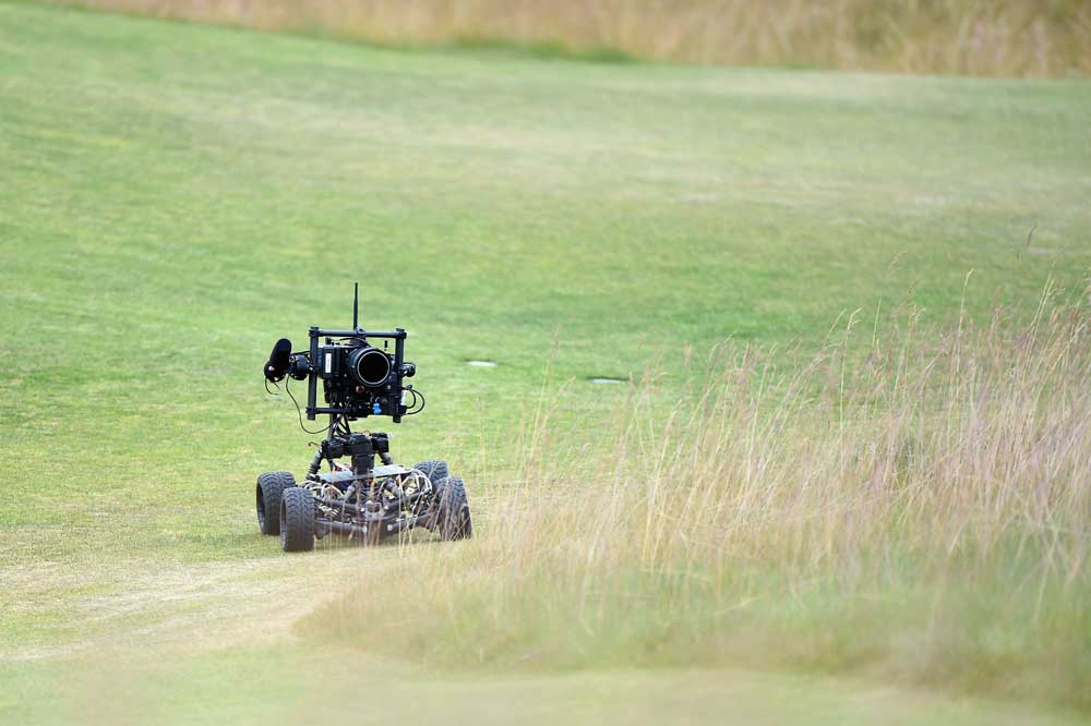 A Fox Sports motorized robotic camera is seen during the first round of the 115th U.S. Open Championship June 18, 2015, at Chambers Bay in University Place, Wash. (Harry How/Getty Images)